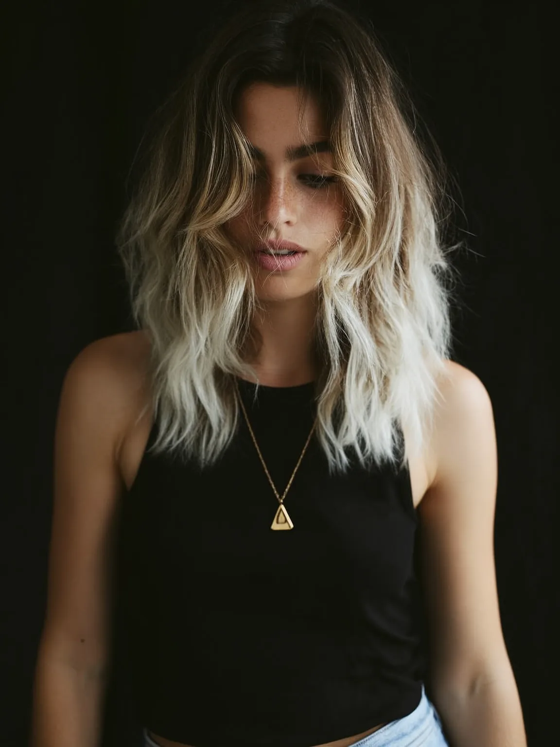 Shoulder-Length Layered Lob with Ash Bronde Ombre